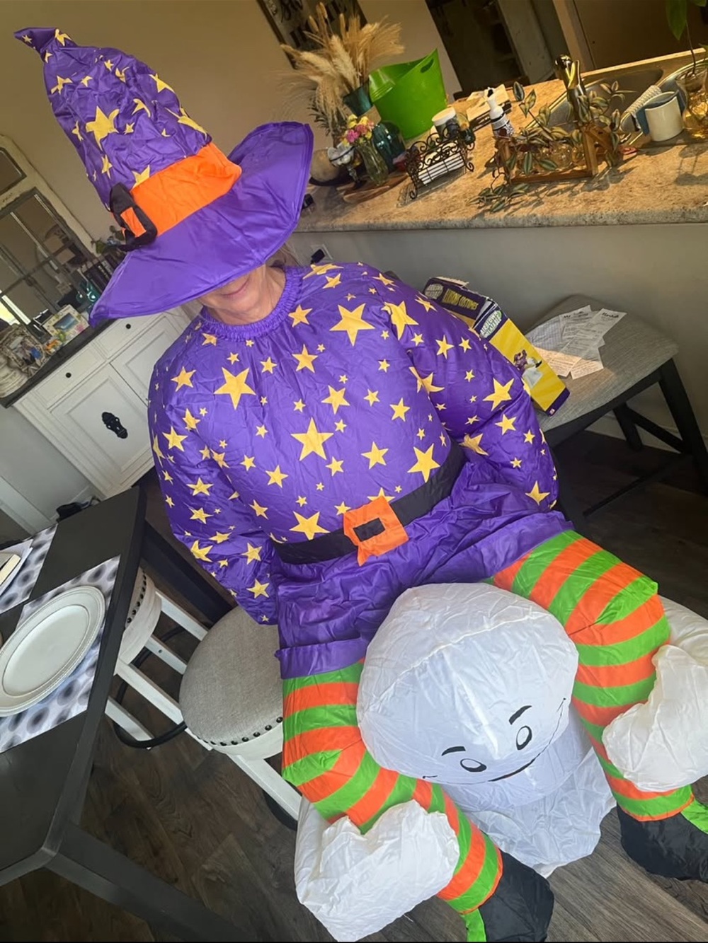 Fun! Witch riding ghost Inflatable Halloween Costume